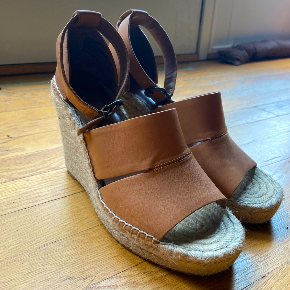 TREASURE & BOND SANNIBEL Tan Open toe Wedge Espadrille Platform Size 8M